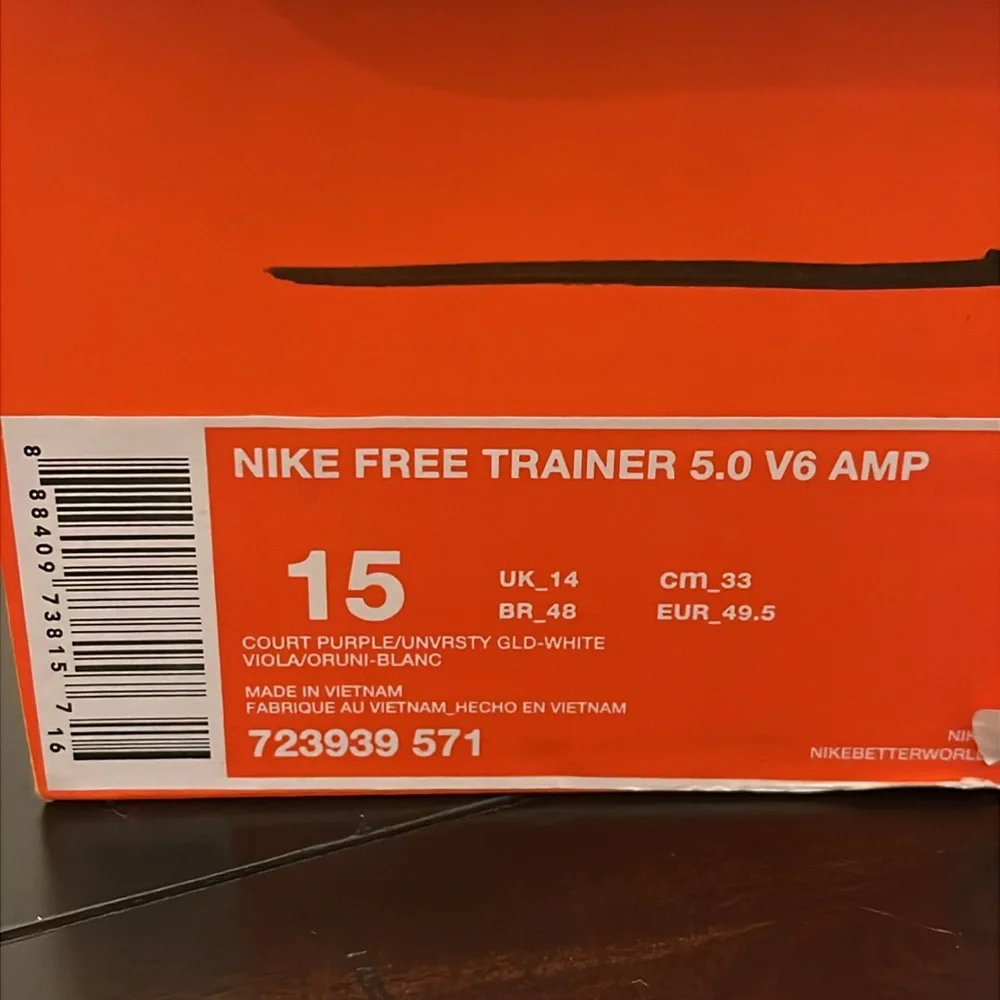 Nike Free Trainer 5.0 V6 AMP Louisiana LSU Tigers shoes sneaker 723939 571 sz 15